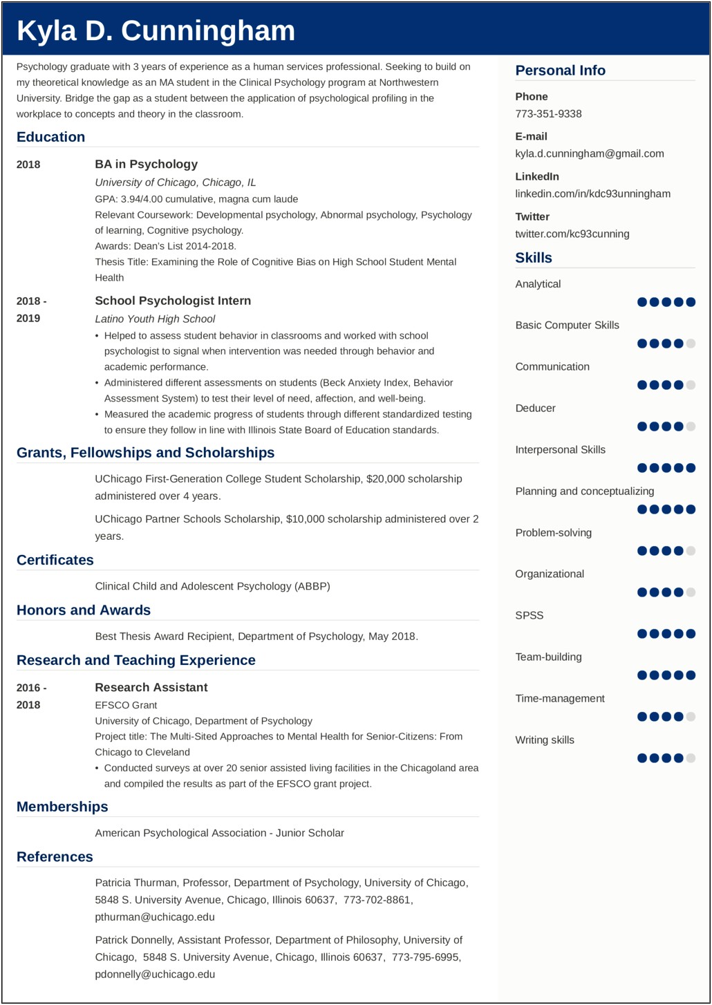 Example Of Simple Resume For Graduate Student