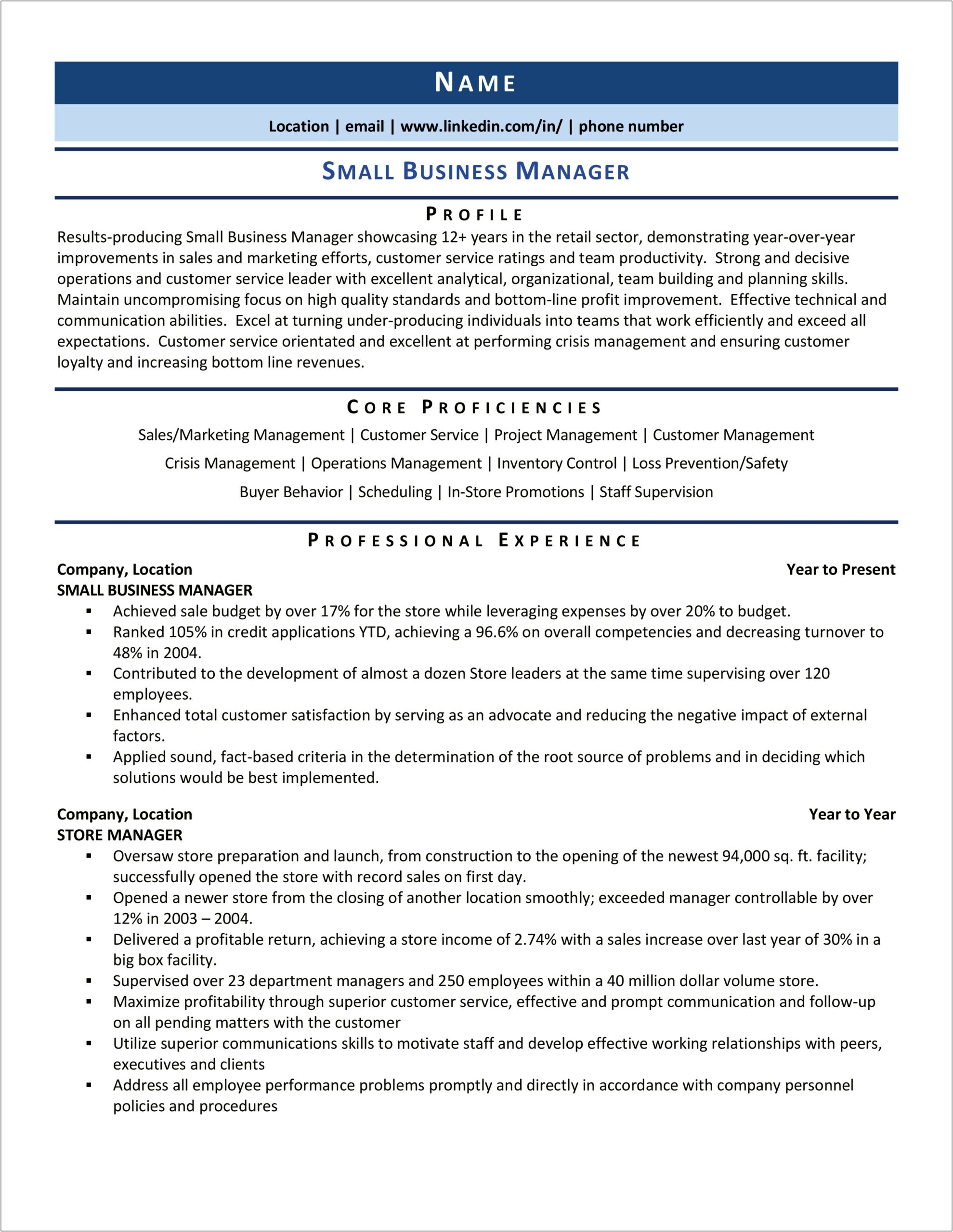 Example Of Small Business Owner Resume