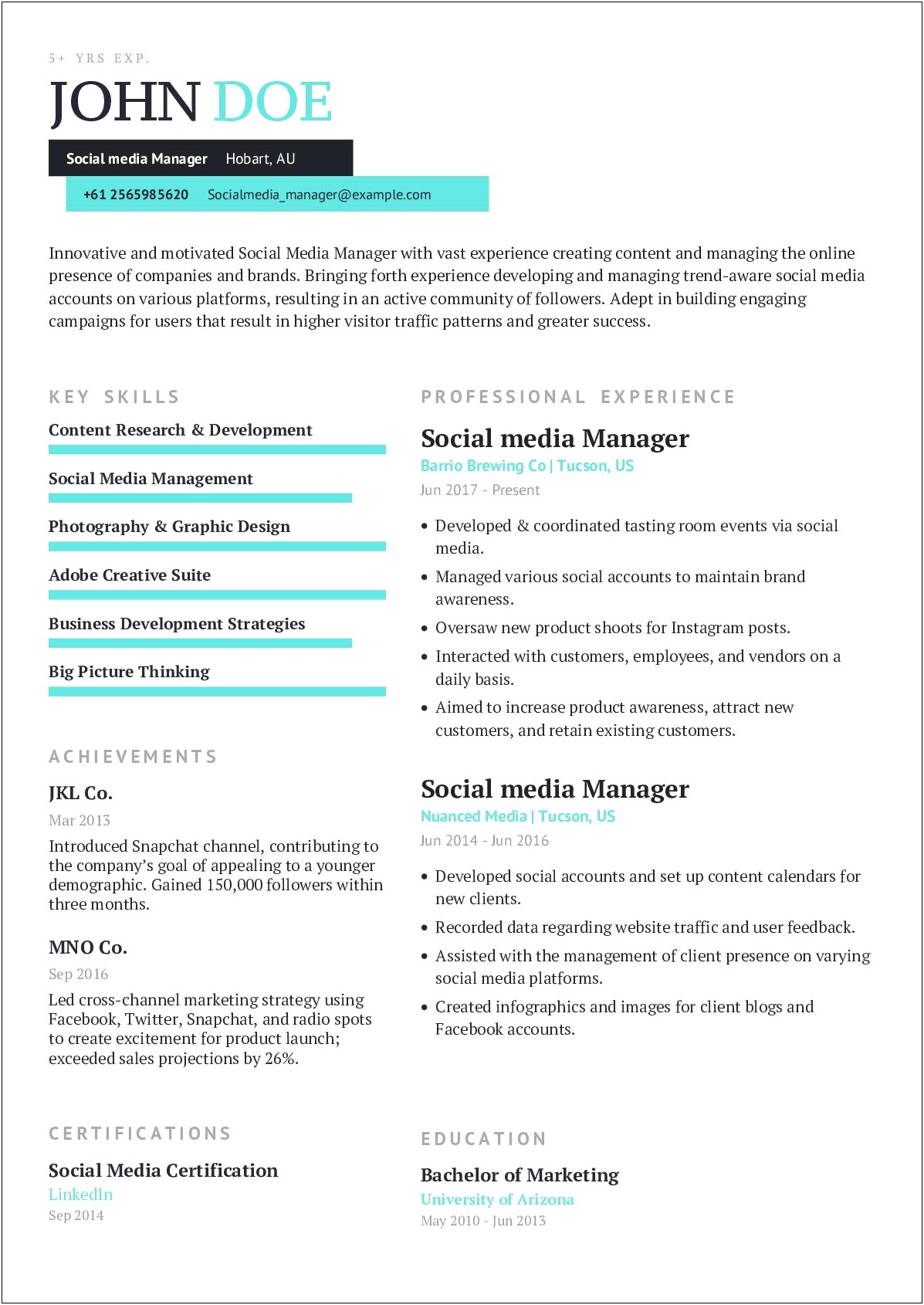 Example Of Social Media Manager Resume