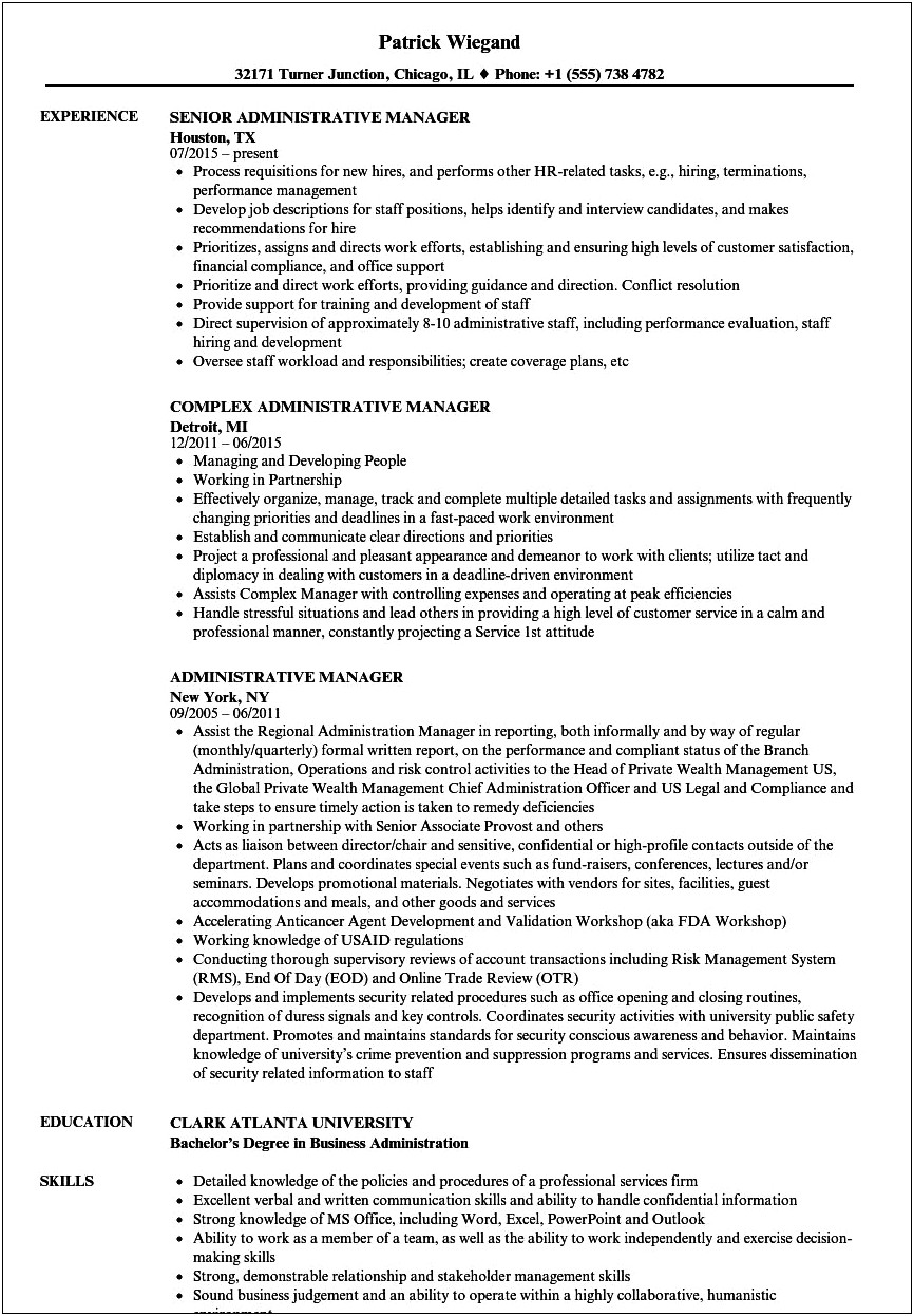 Example Of Summary For Resume Business Administration Manager