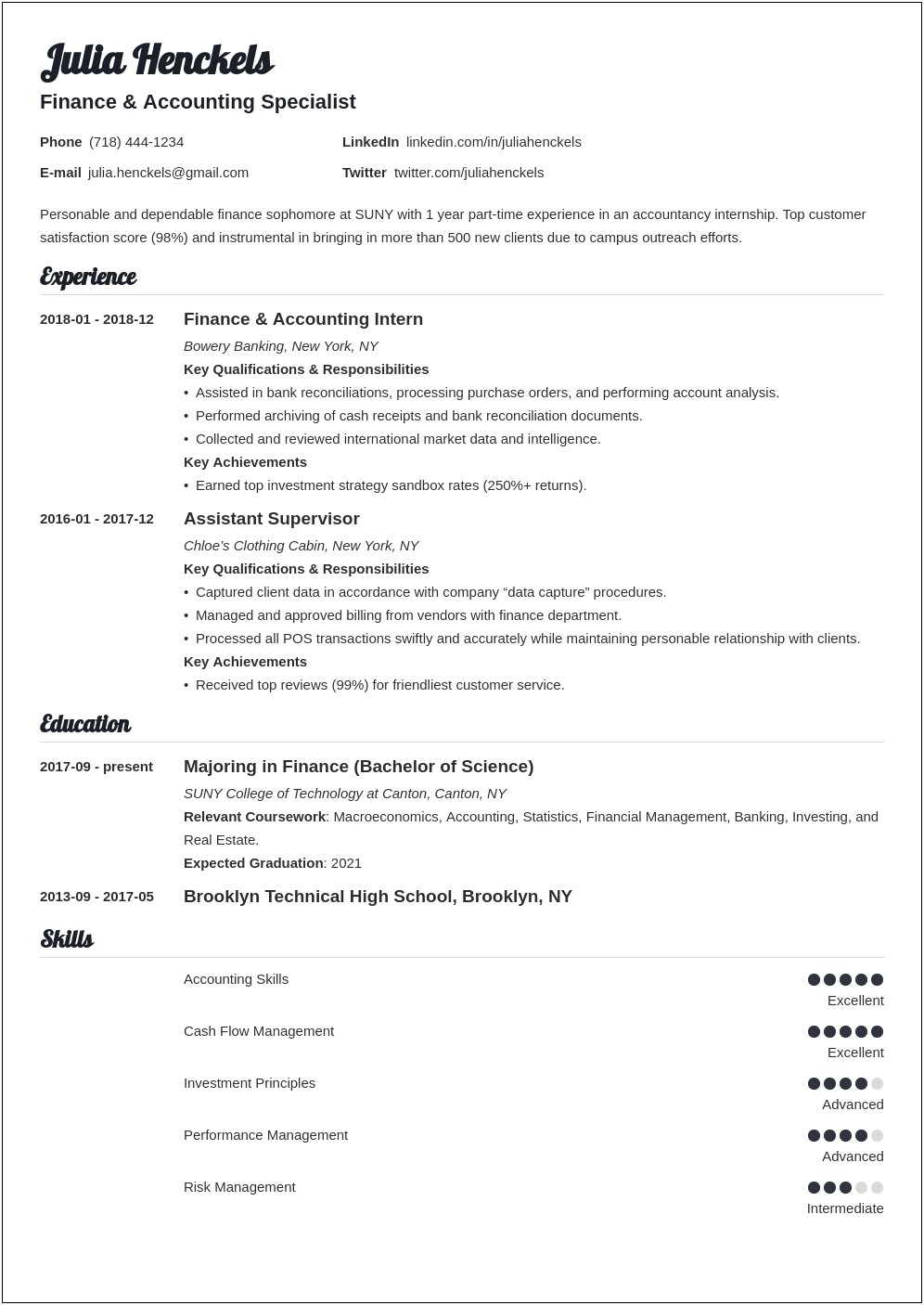 Example Of Summary Statement Resume College Student