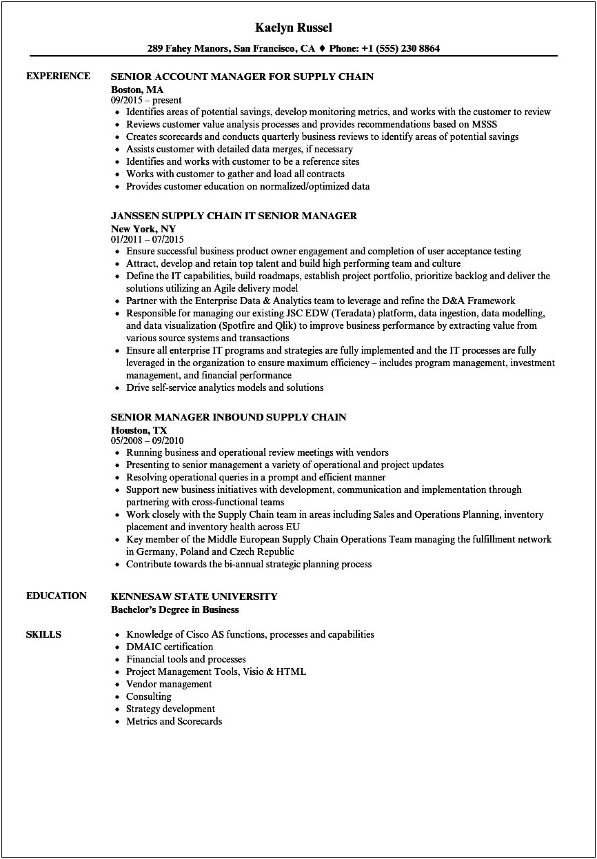 Example Of Supply Chain Management Resume