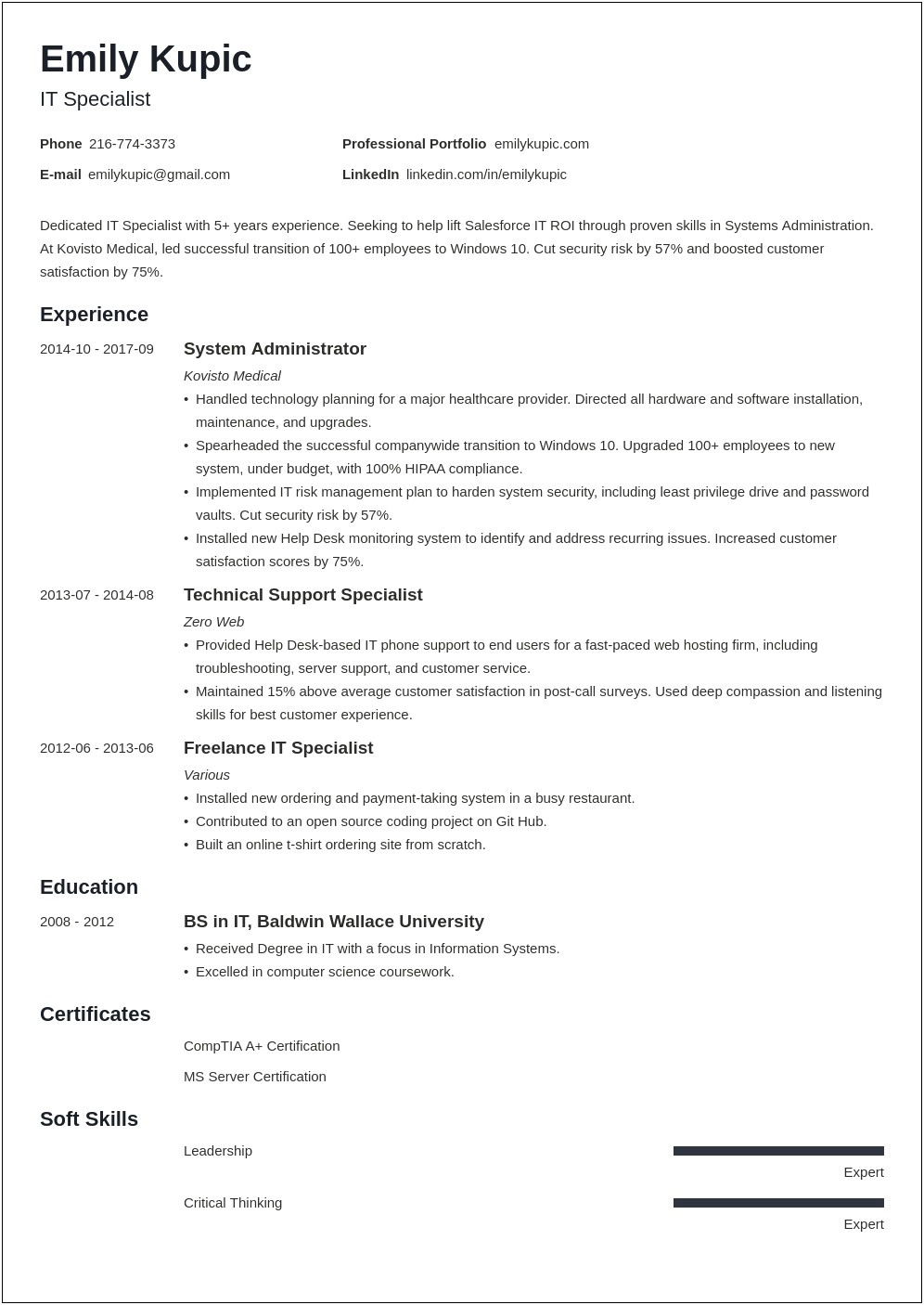 Example Of Technical Skills Science Resume