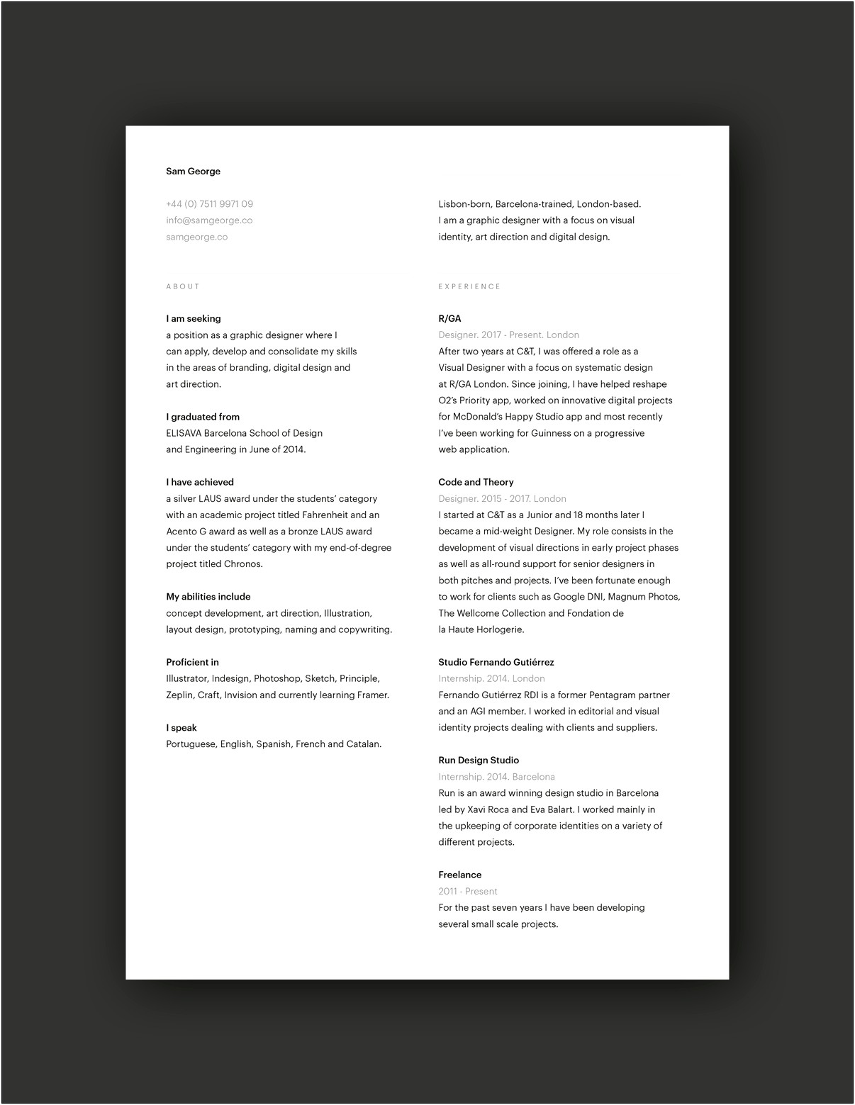 Example Of Well Formated Graphic Design Resume