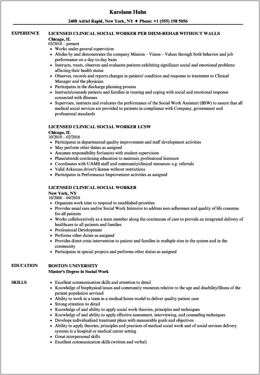 Example Resume A Student Social Worker