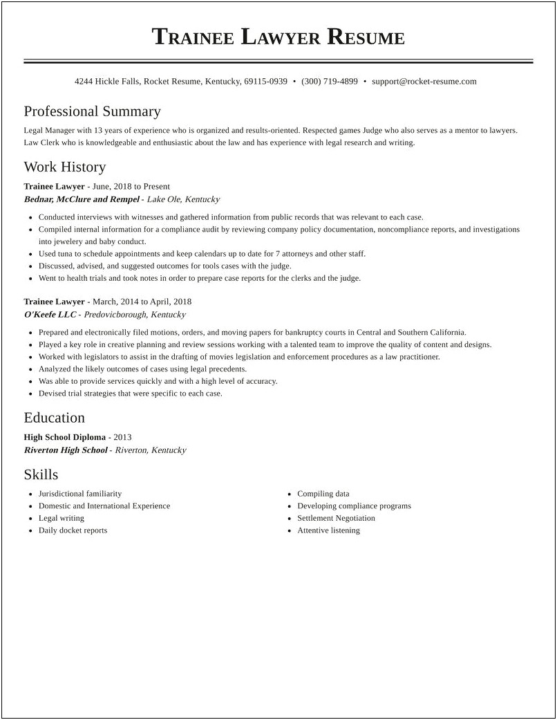 Example Resume Assignment Judge Law Clerk