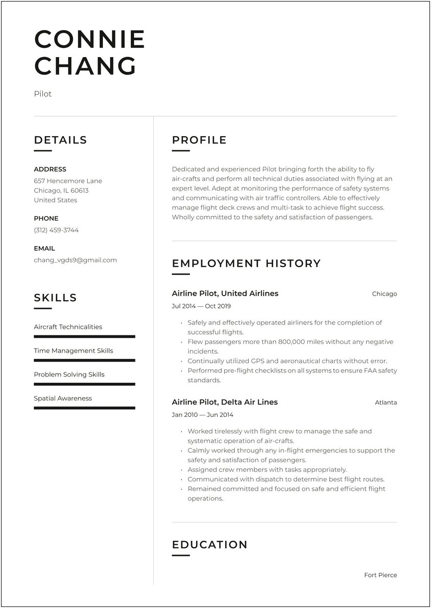 Example Resume Cover Letter For Pilots
