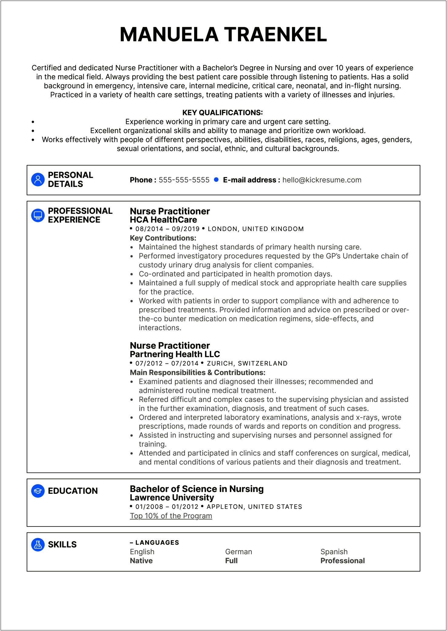 Example Resume For Acute Care Nurse Practitioner