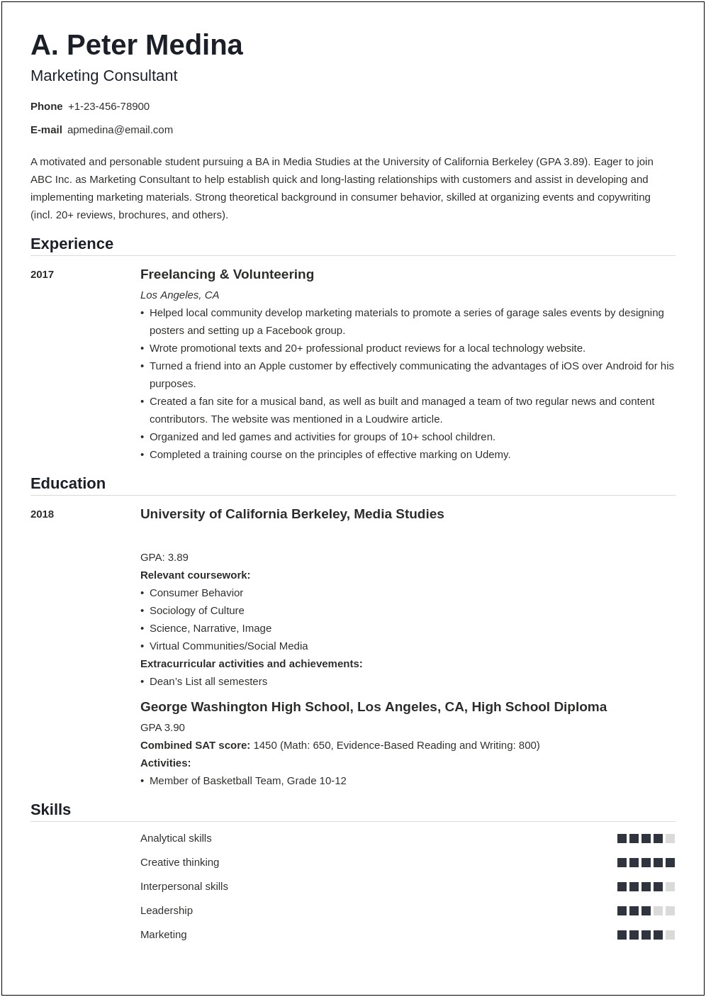 Example Resume For College Students No Experience