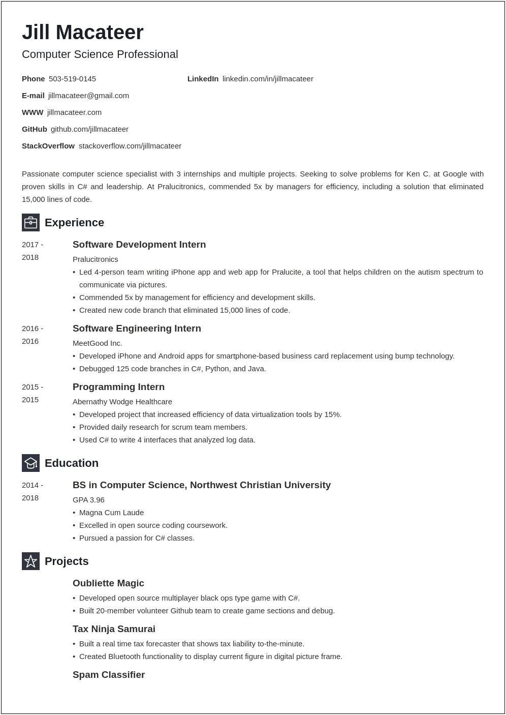 Example Resume For Computer Science Undergraduate