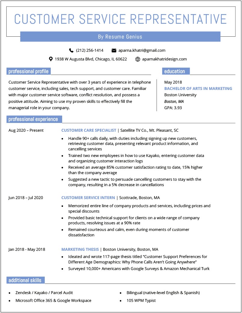 Example Resume For Customer Service Manager