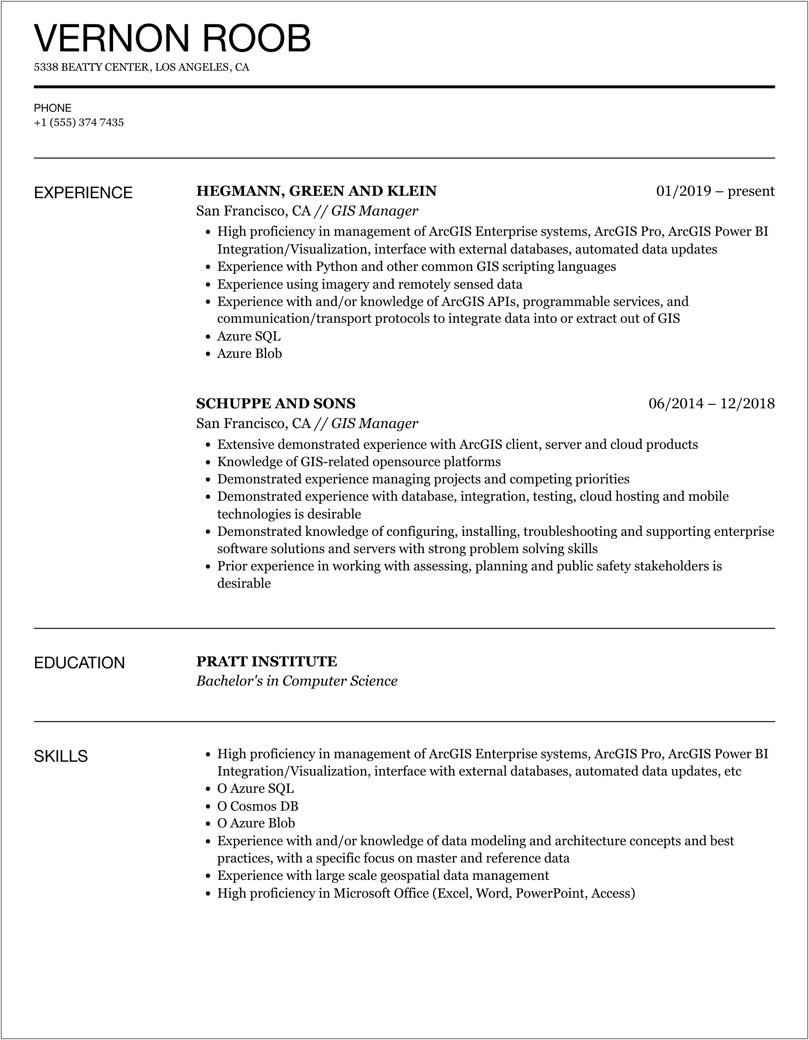 Example Resume For Geogrphy Major And Gis Minor