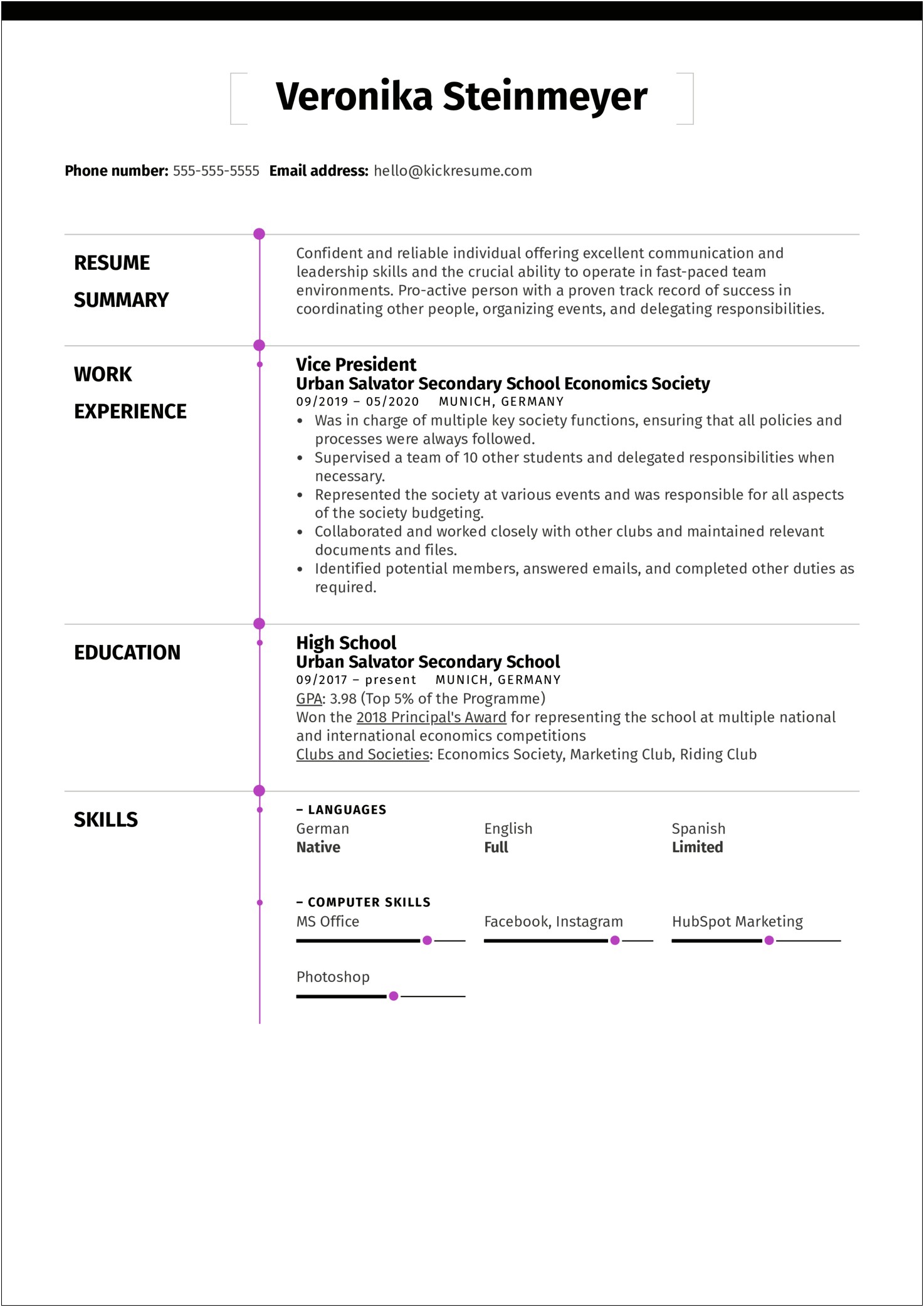 Example Resume For Highschool Student With No Experience