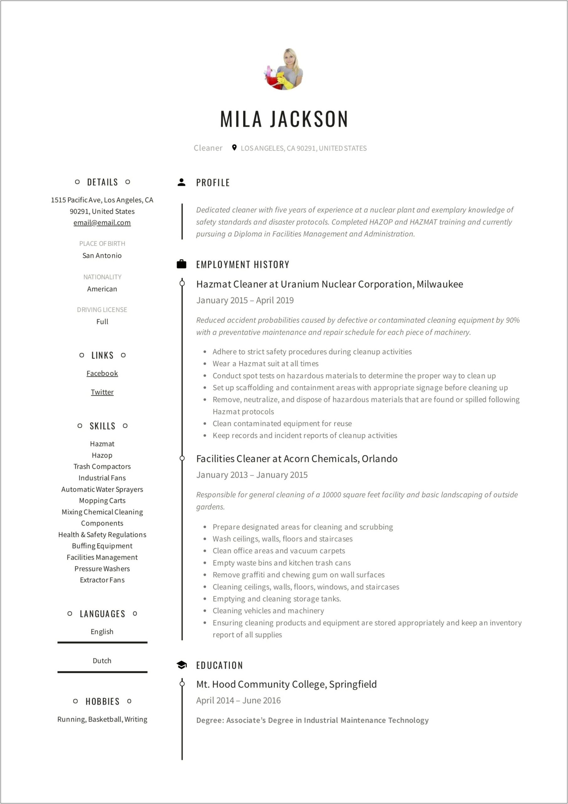 Example Resume For Housekeeping With No Experience