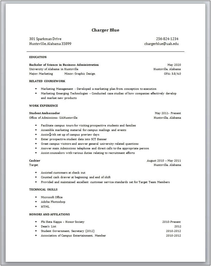 Example Resume For New Graduates Without Experience