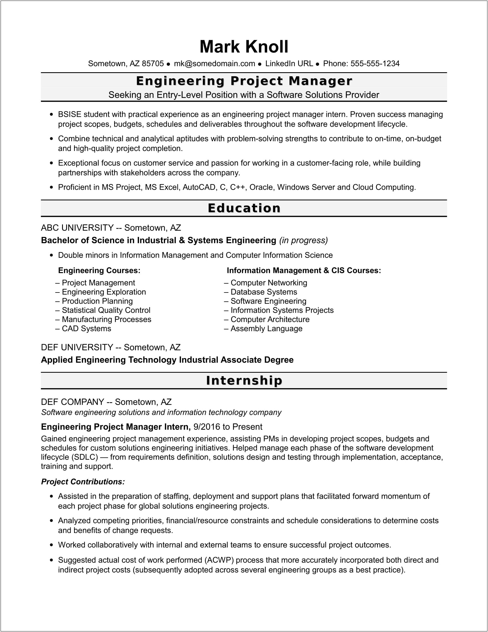 Example Resume For Project Management Assistant