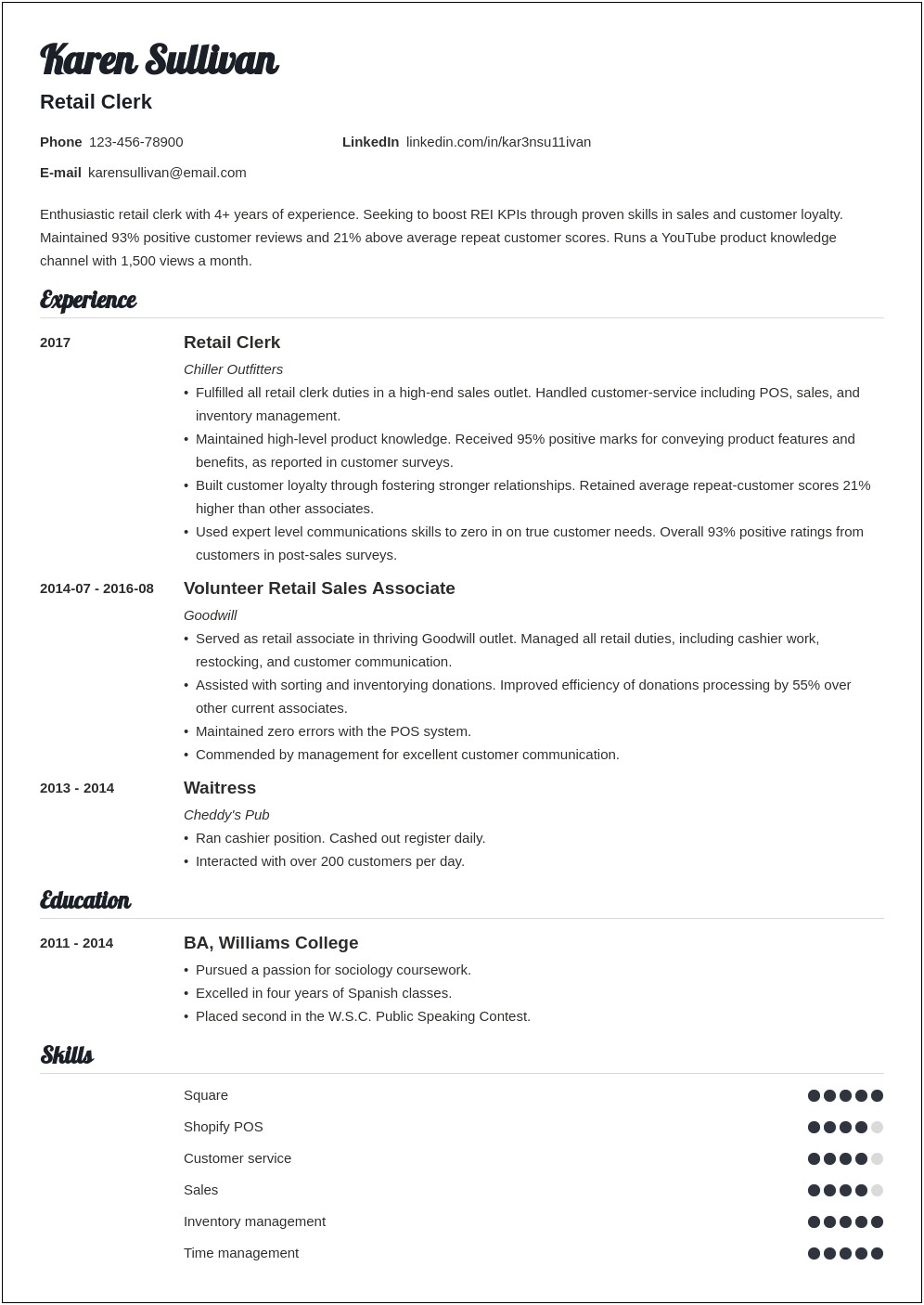 Example Resume For Retail Customer Service