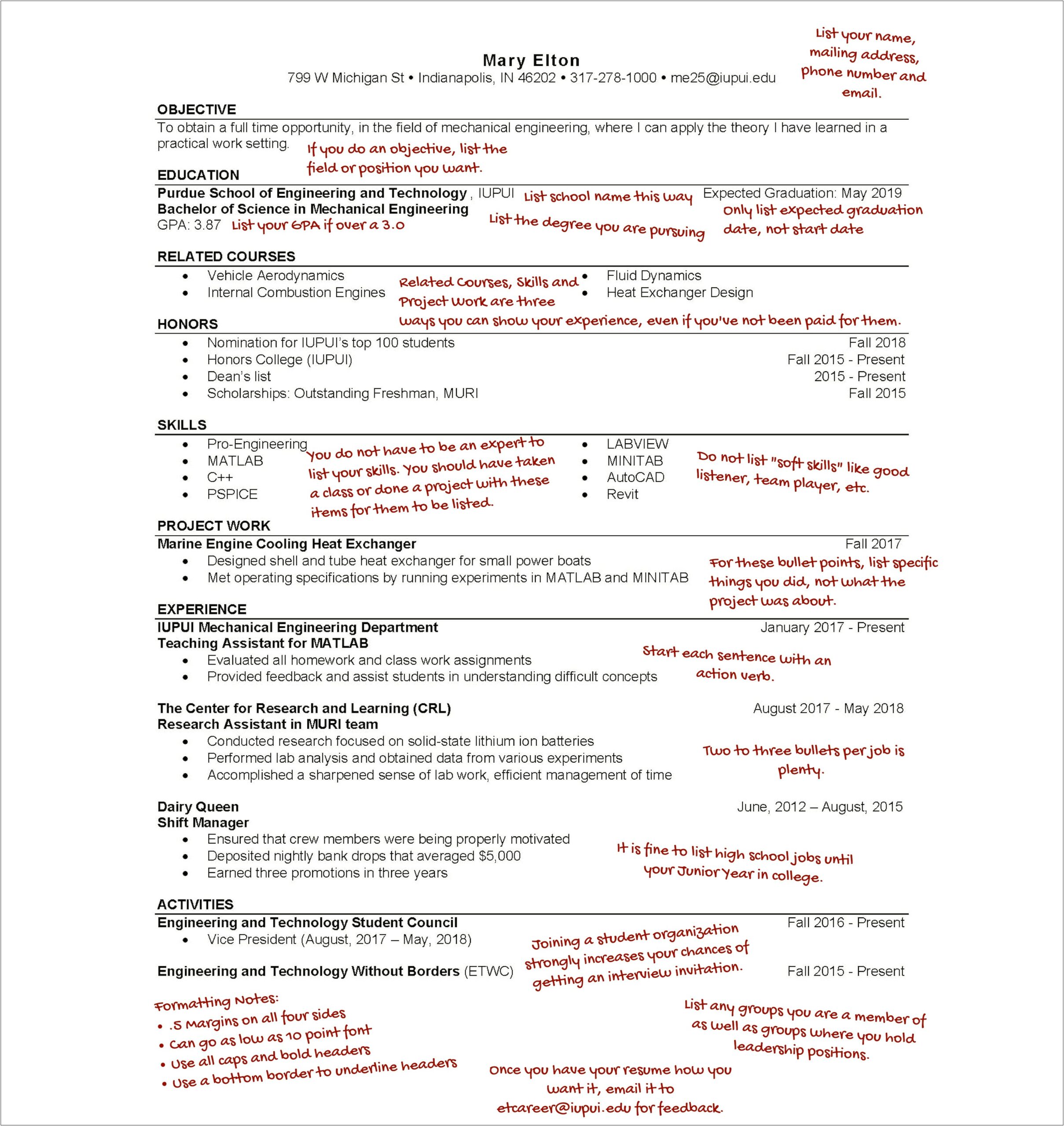 Example Resume From An Asu Engineering Major
