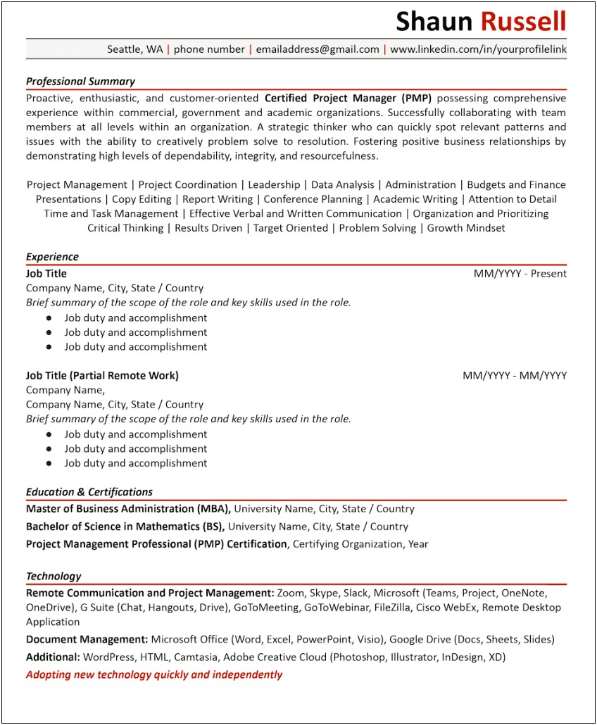 Example Resume Good With Technology Reddit