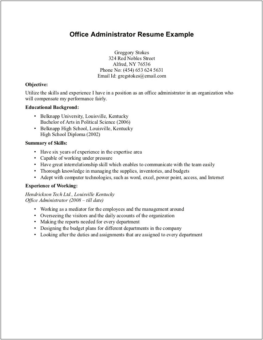 Example Resume High School Student No Work Experience