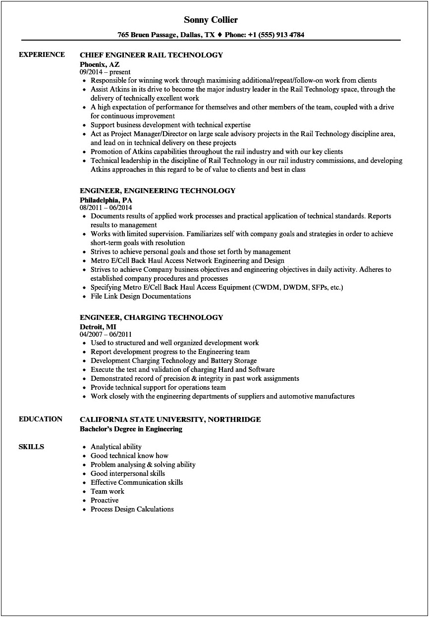 Example Resume In Texas Instruments Engineering Pdf