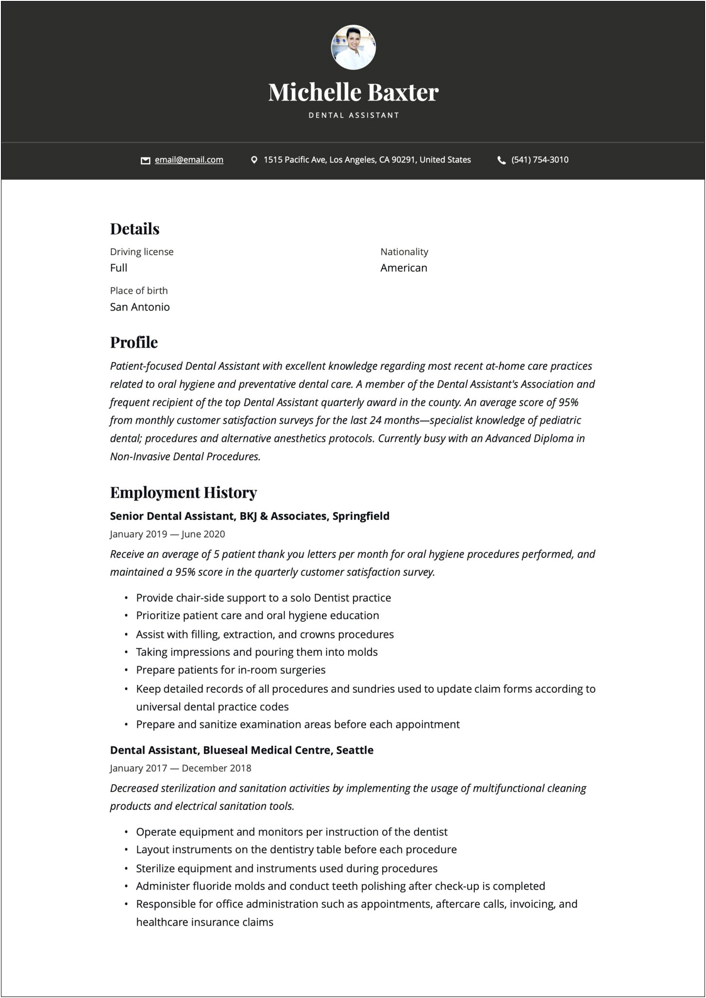 Example Resume Insurance Dental Office Manager