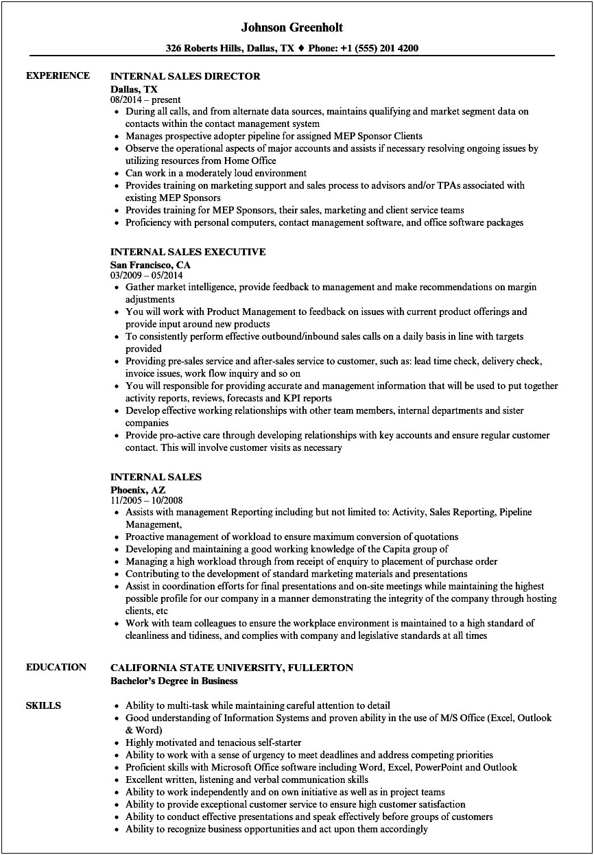 Example Resume Objective For Internal Promotion