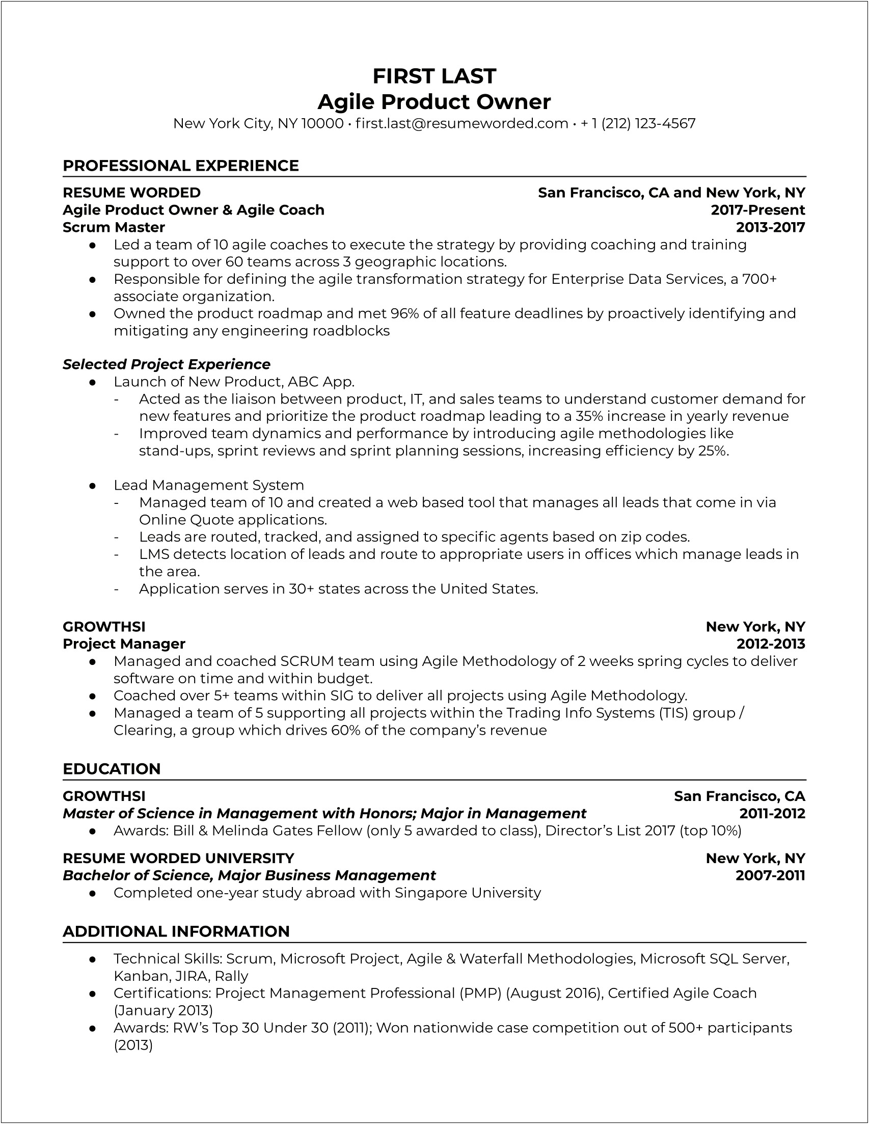 Example Resume Of A Business Owner