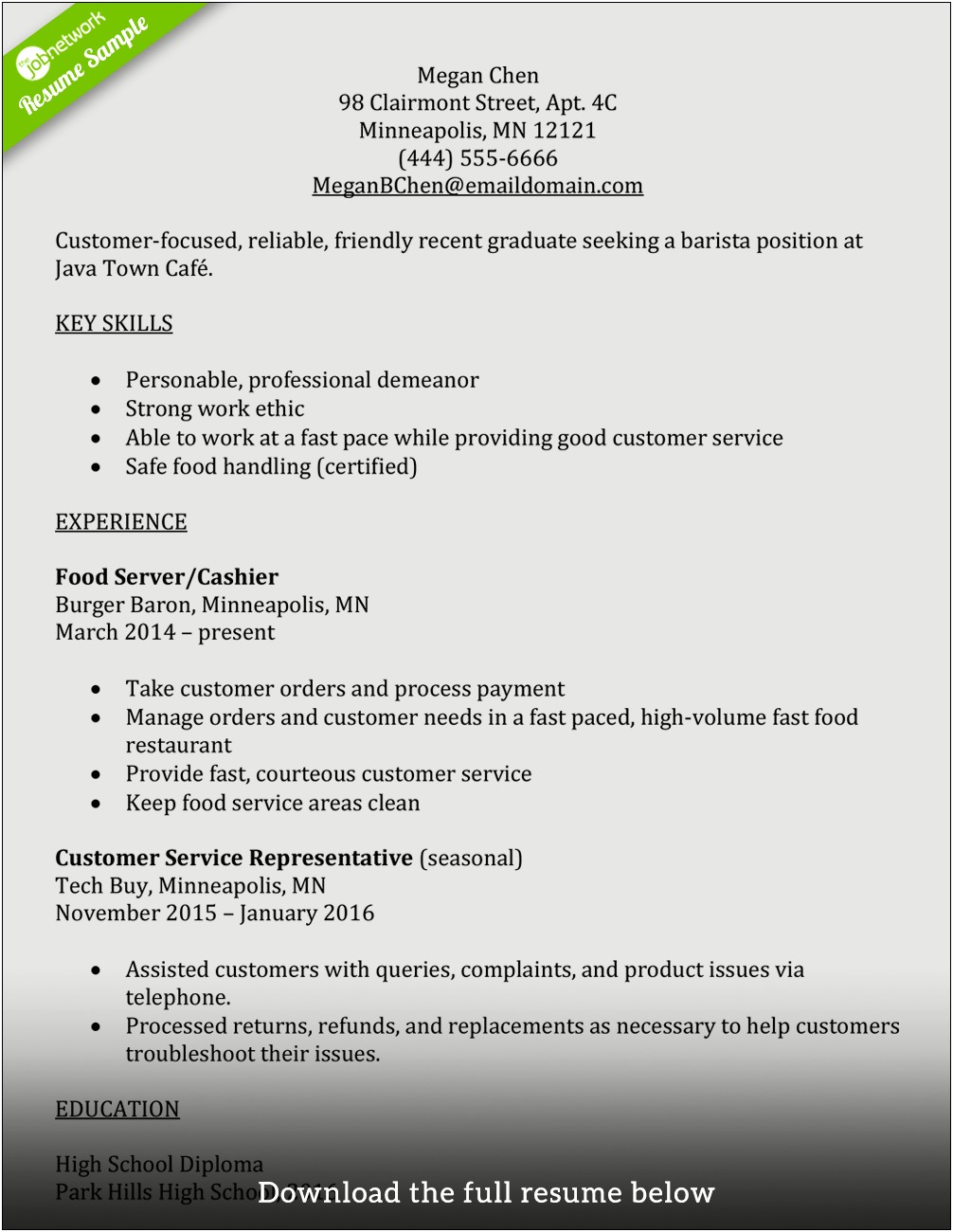 Example Resume Of A Cafe Team Member