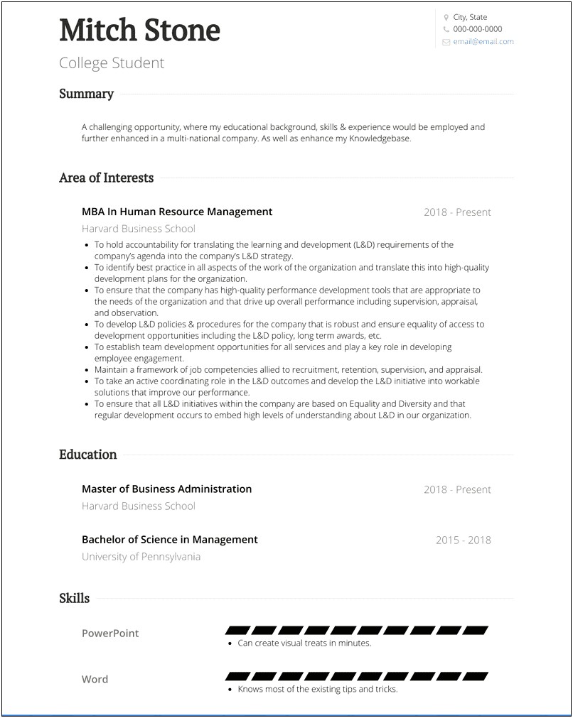 Example Resume Of A College Freshman