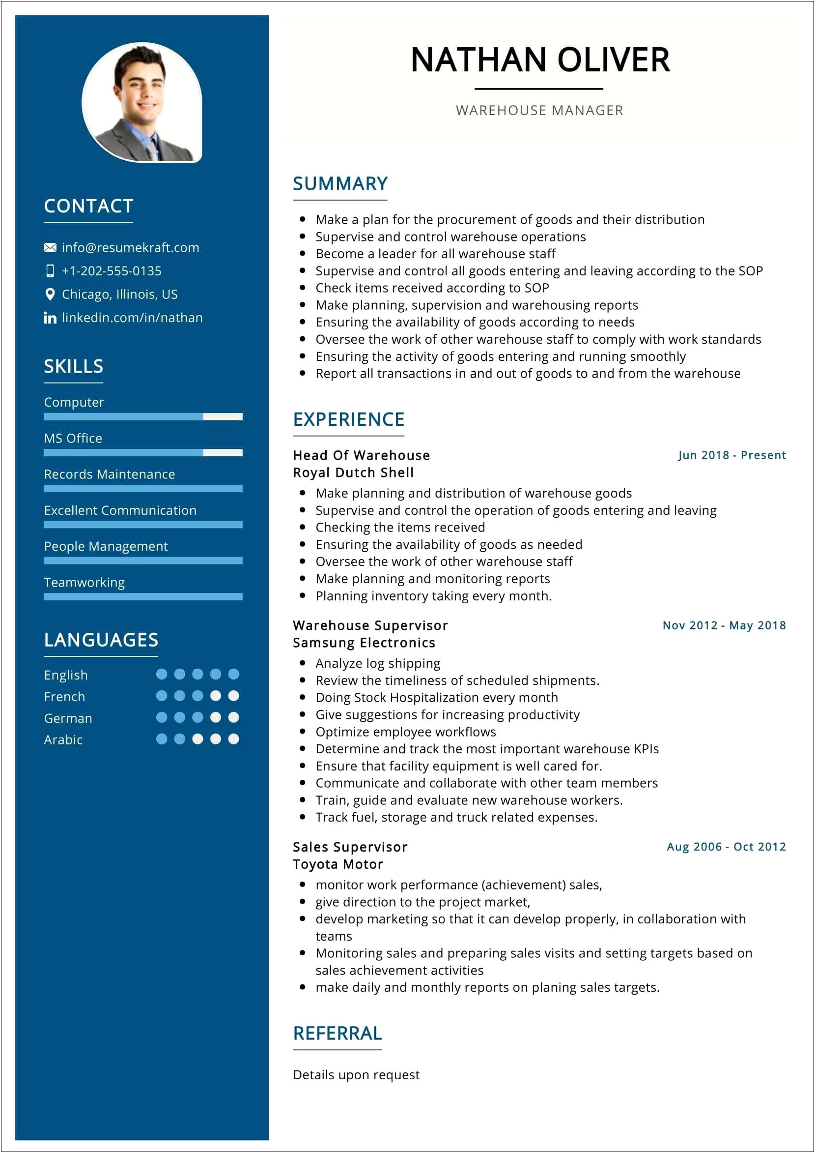 Example Resume Summary Statements Warehouse Manager