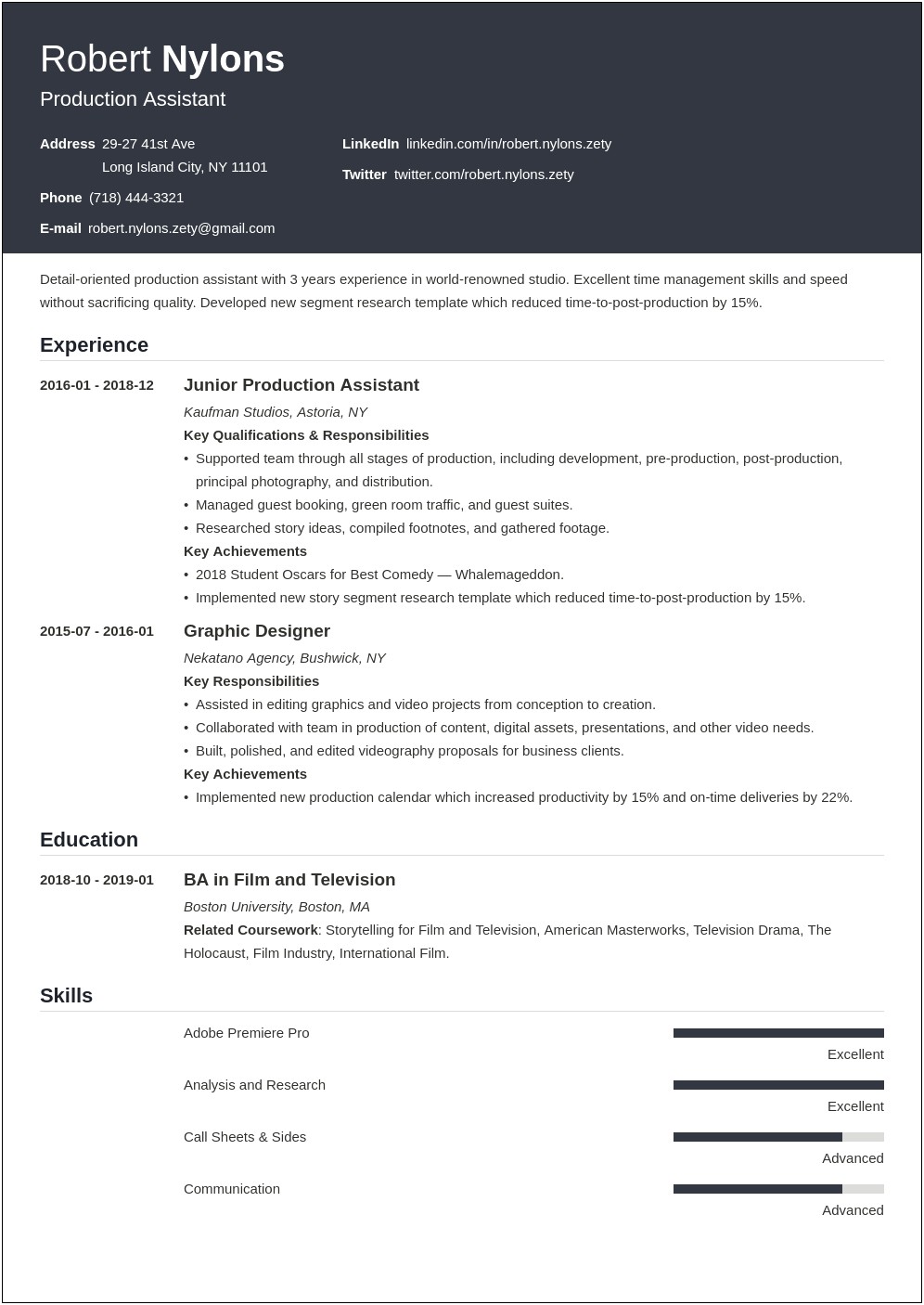 Examples Best Film And Tv Production Resume 218