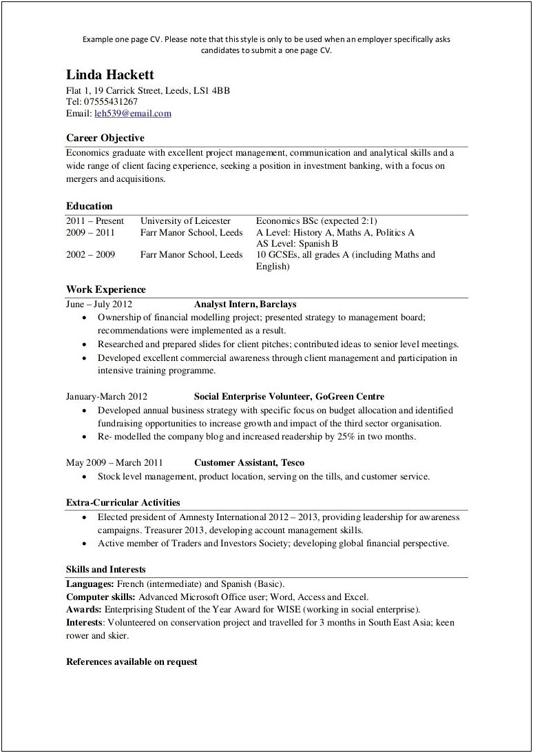 Examples Of A 2 Page Resume