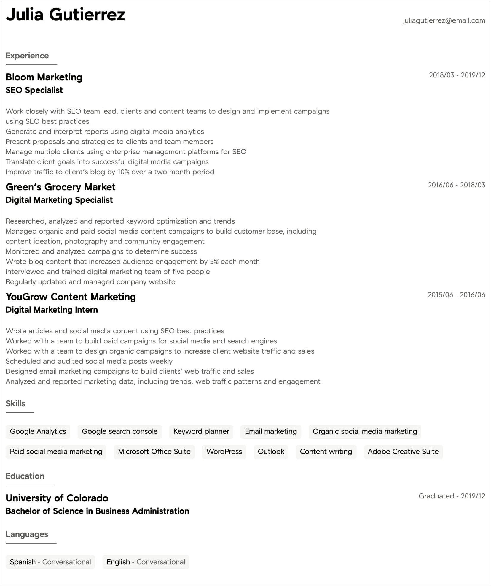 Examples Of A Creative Resume For Marketing