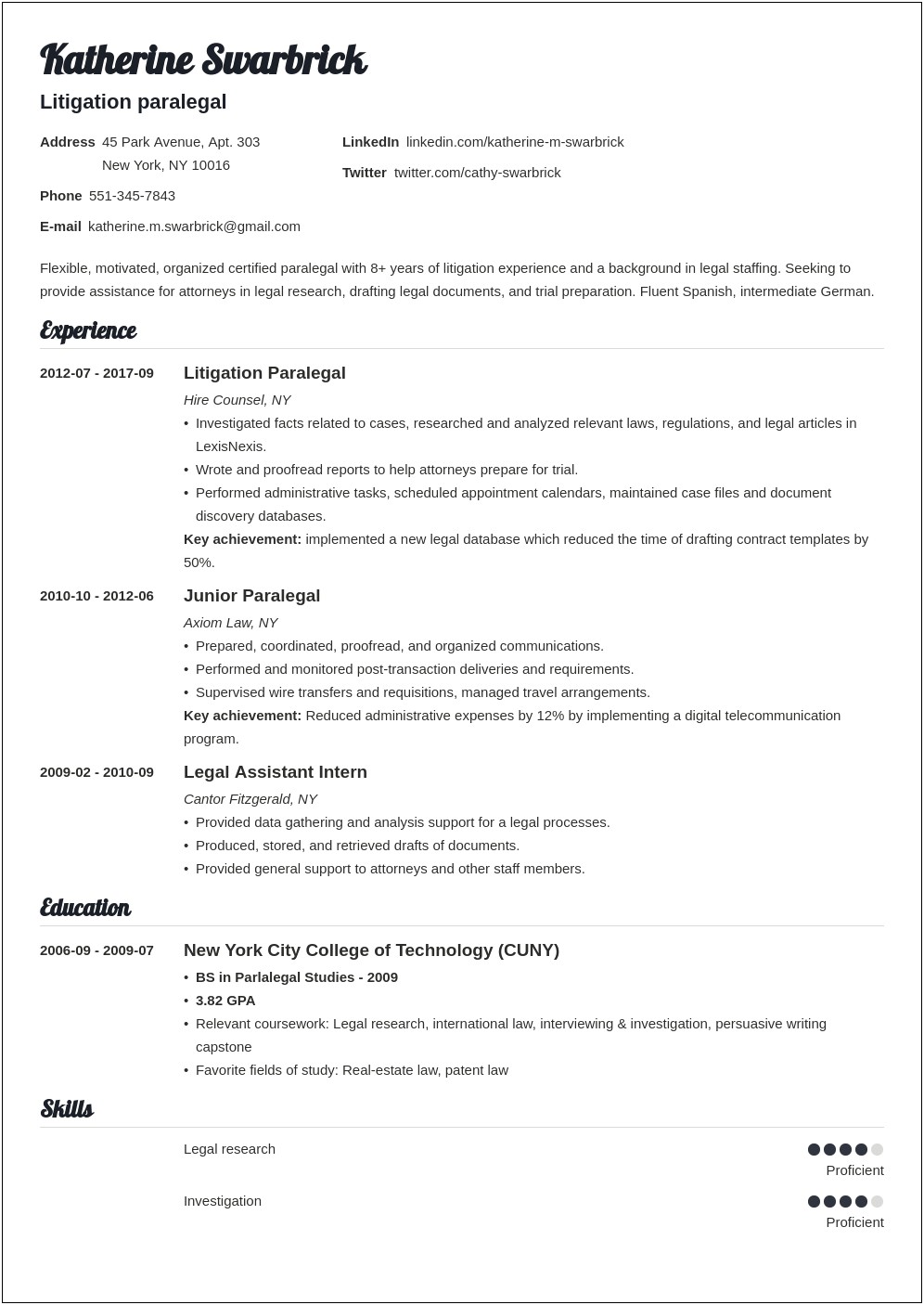 Examples Of A Functional Resume For A Paralegal