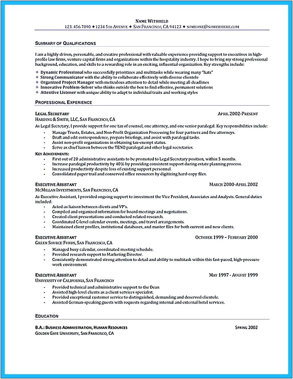 Examples Of A Functional Resume For Administrative Assistant