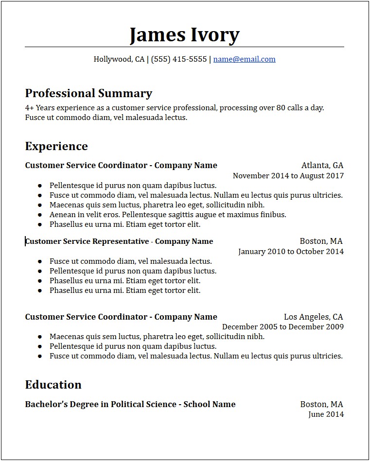 Examples Of A Good Chronological Resume
