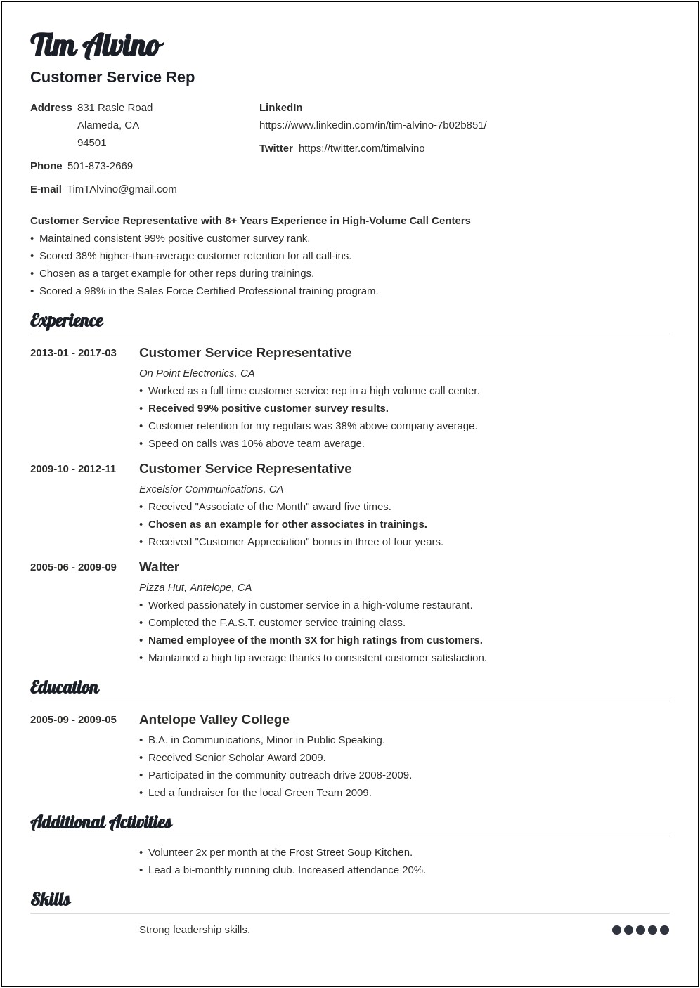 Examples Of A Good Headline For A Resume