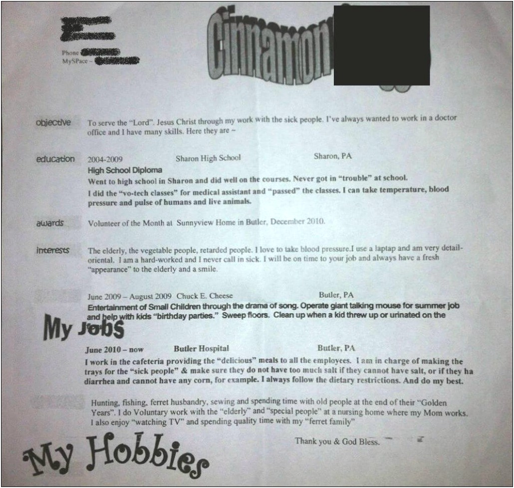 Examples Of Bad Resumes For Highschool Students