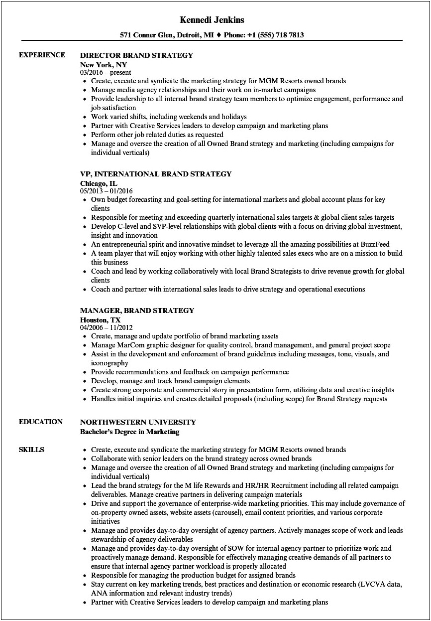 Examples Of Brand Statements On Resumes