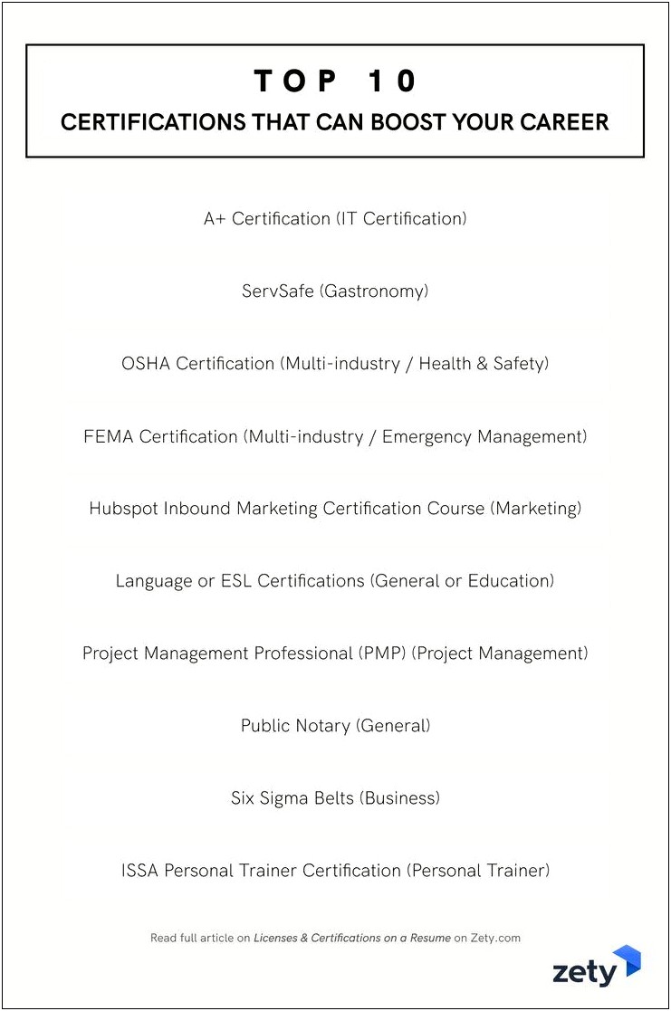 Examples Of Certifications On A Resume