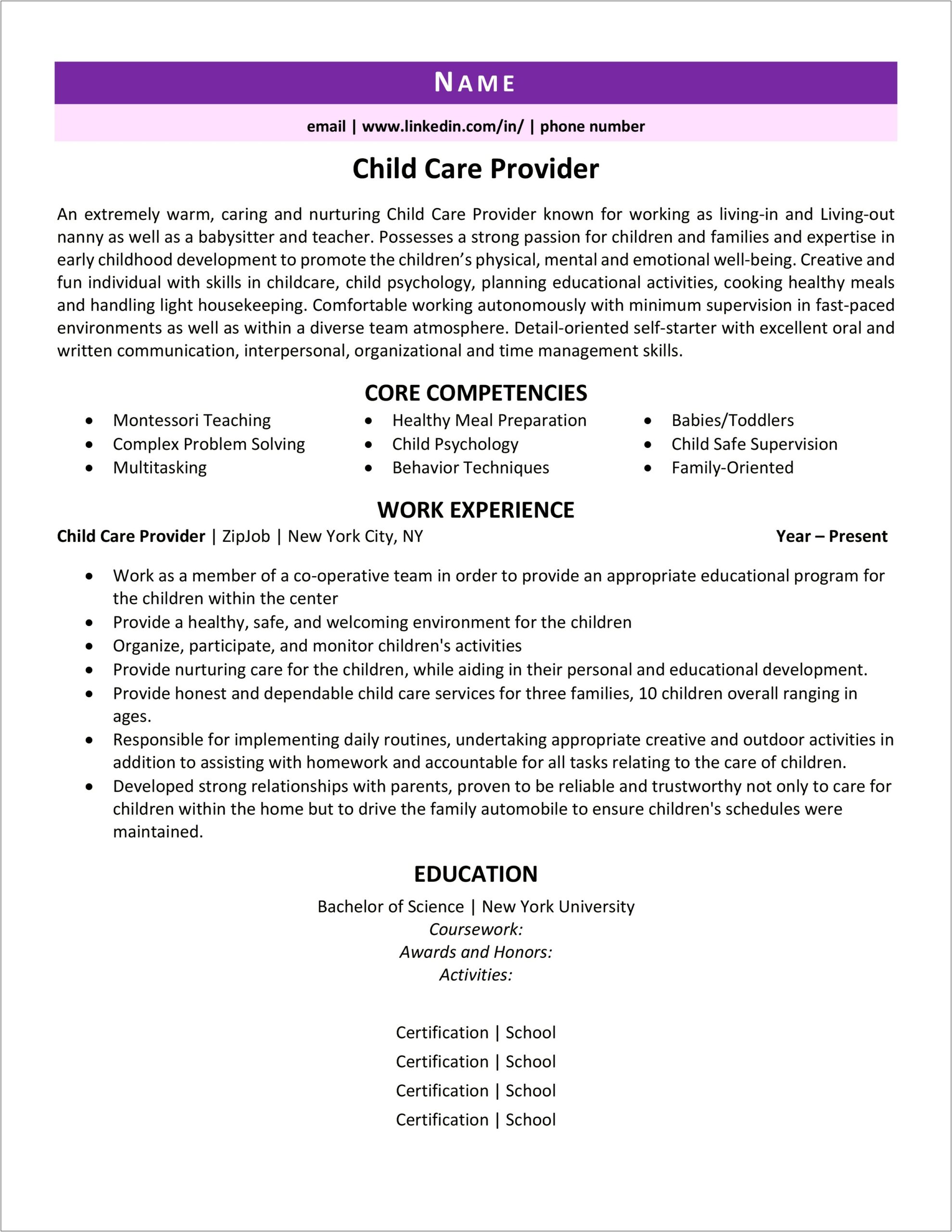 Examples Of Child Care Worker Resumes