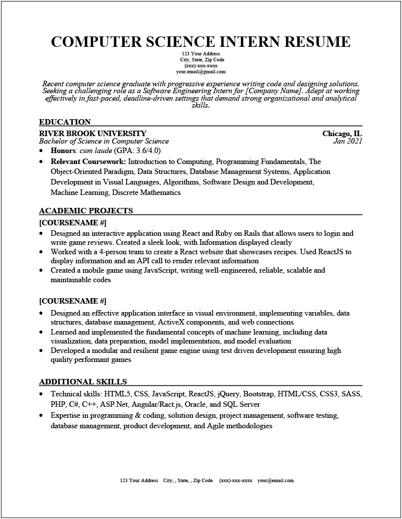 Examples Of Computer Science Projects On Resume
