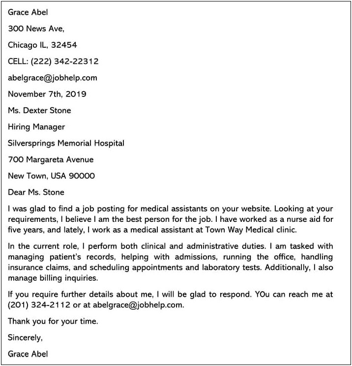 Examples Of Cover Letters For Resume Medical