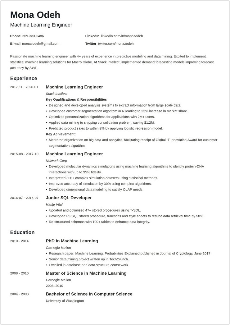 Examples Of Current Resume Styles 2017