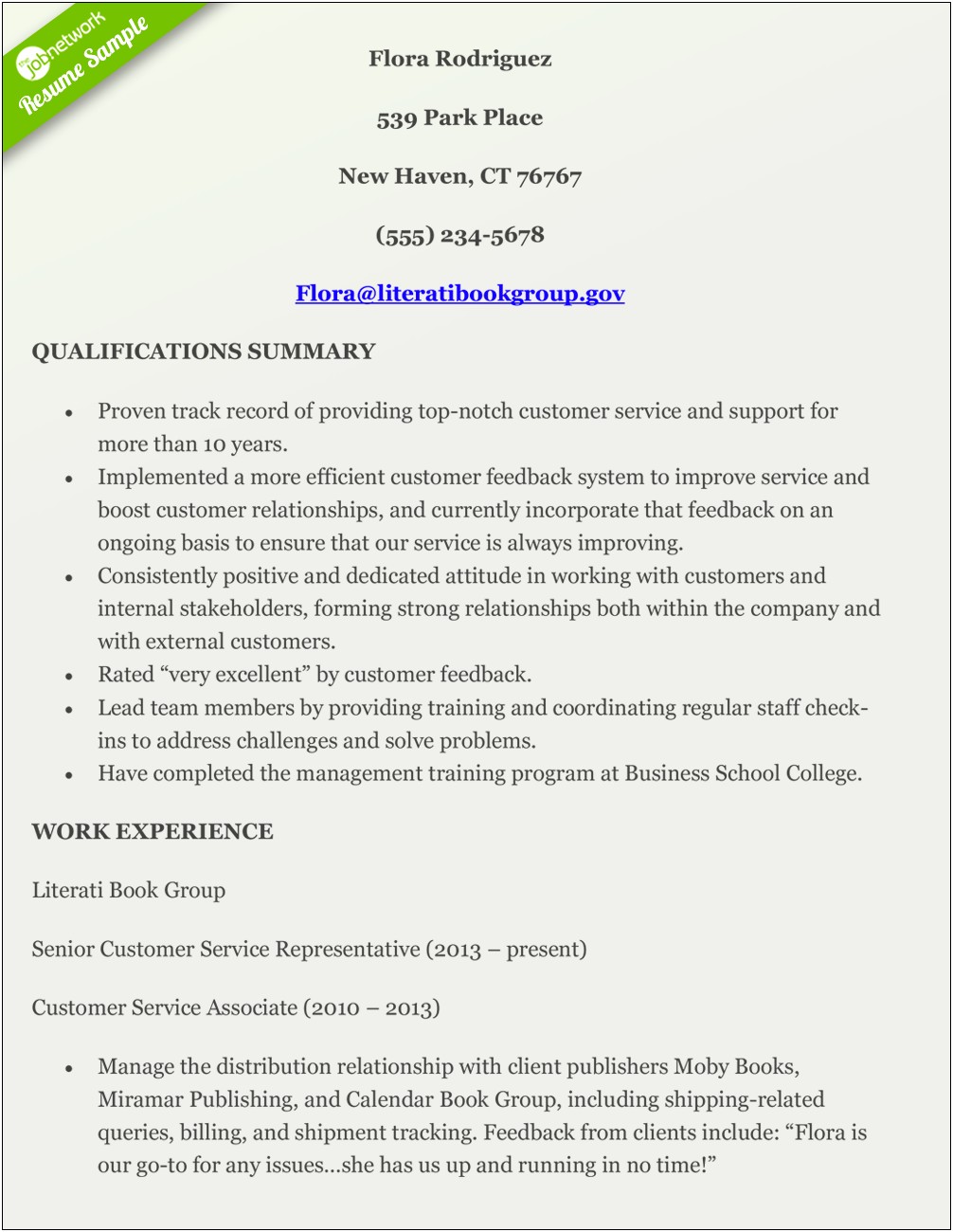 Examples Of Customer Service To Put On Resume