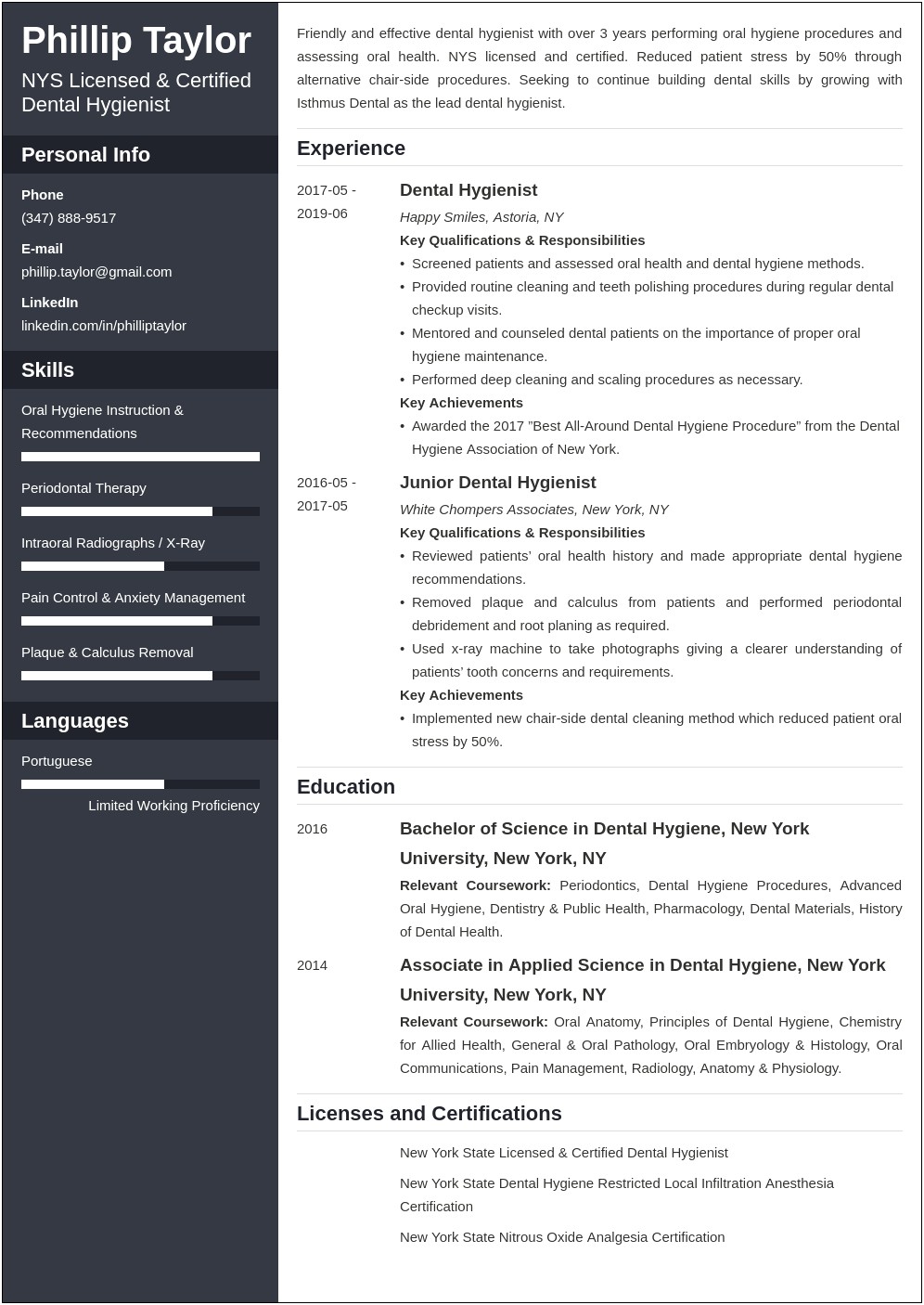 Examples Of Dental Hygiene Student Resumes