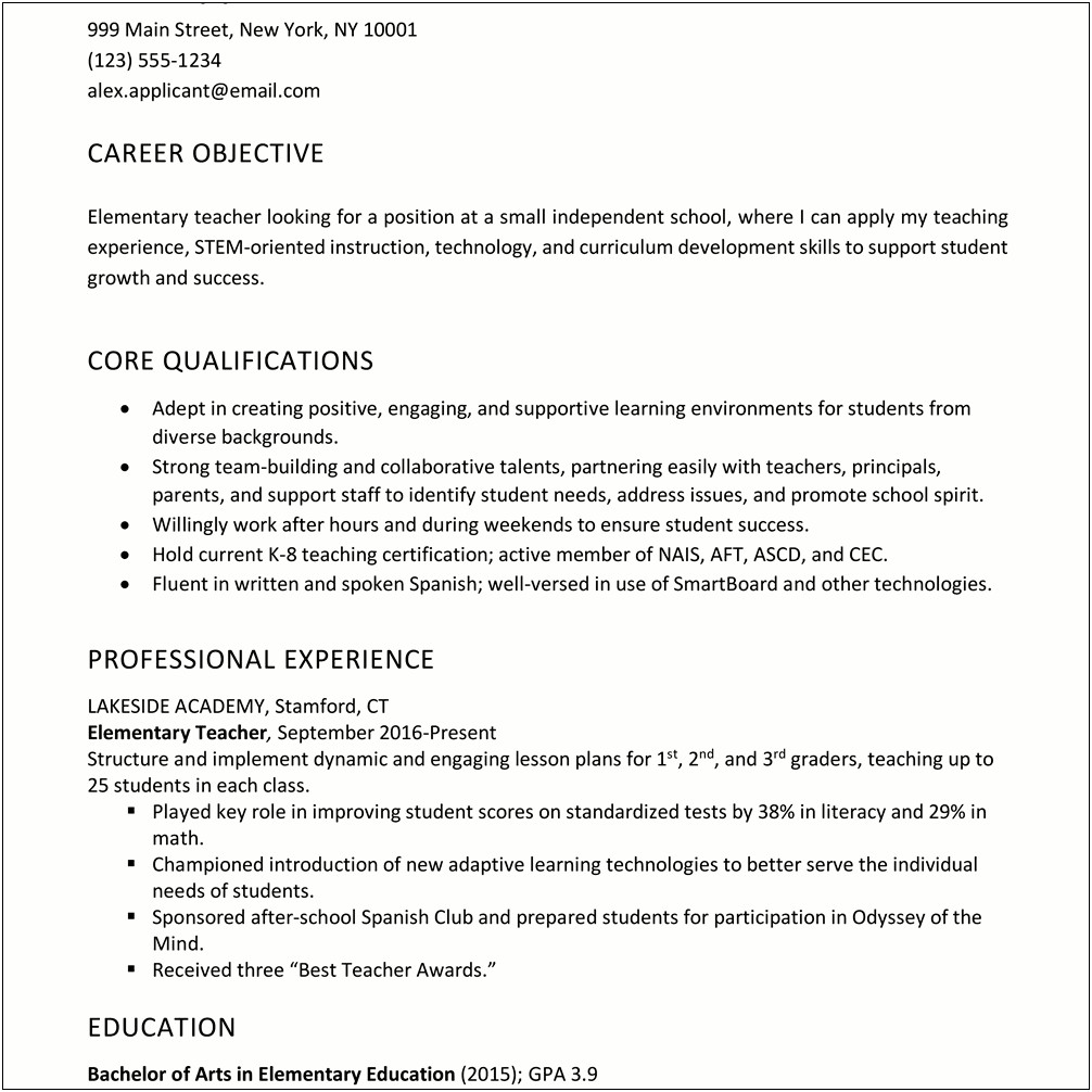 Examples Of Educational Objectives For Resume