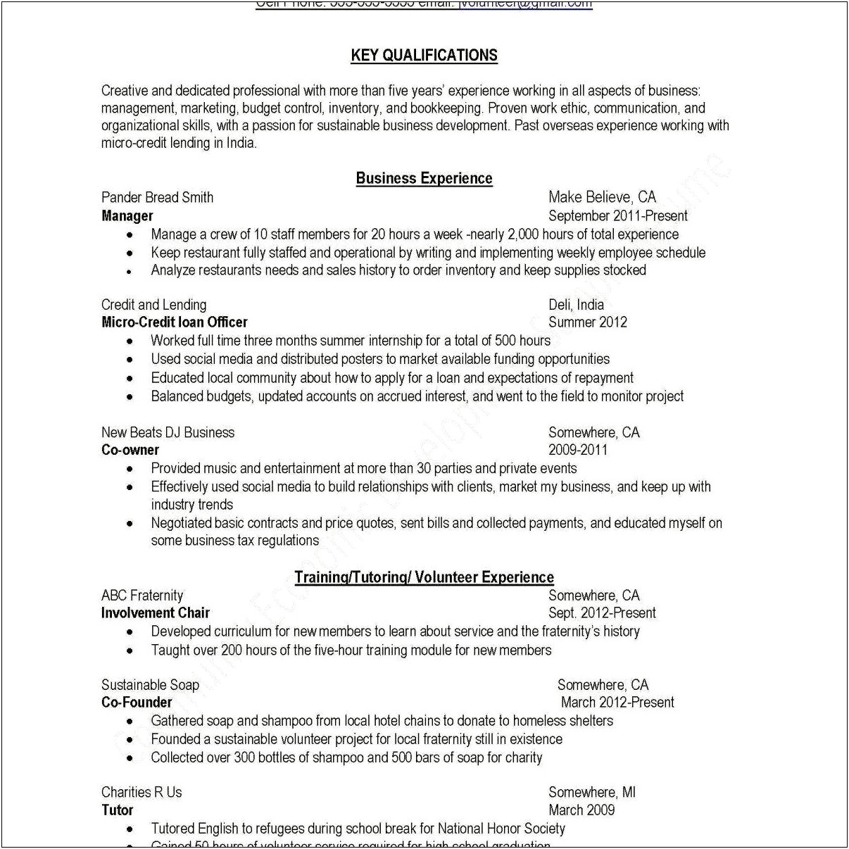Examples Of Extra Curricular Activities In Resume