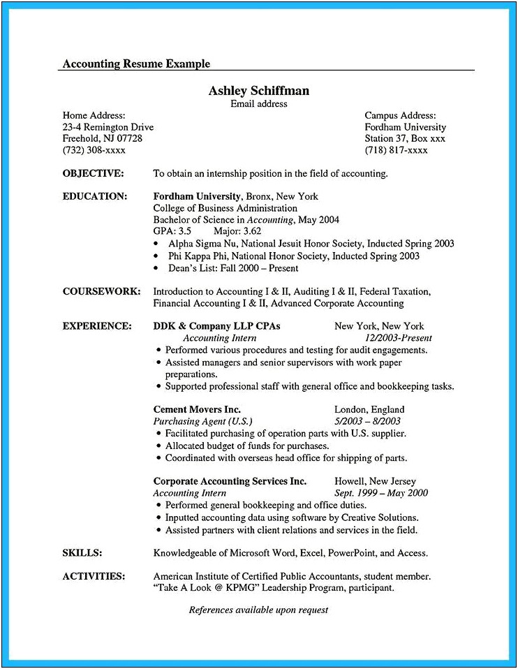 Examples Of General Budgeting And Bookeeping Resume
